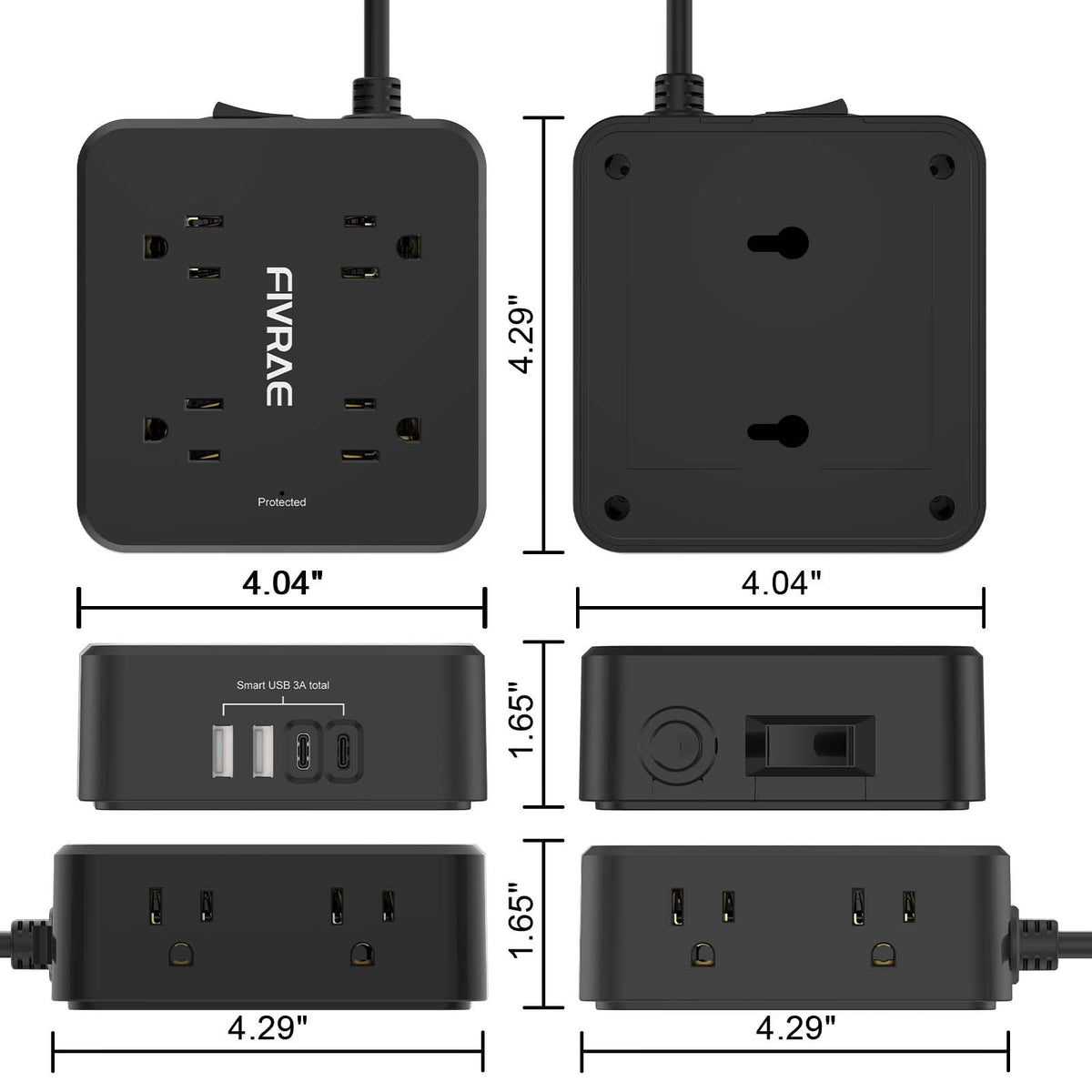 10Ft Extension Cord with Multiple Outlets, 8 Outlets and 4 USB Ports