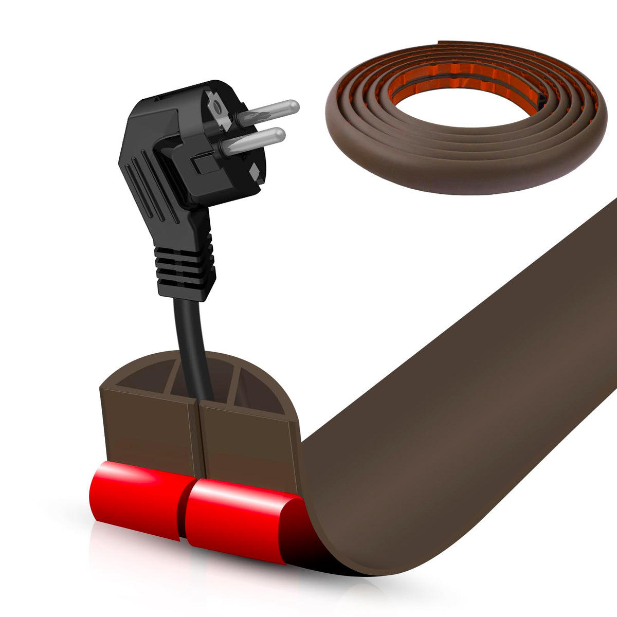 Floor Cord Cover Self Adhesive Cord Hider,3.3FT Cable Management, Extension Strip Protector for Wires, Prevent Cable Trips for Offices, Gyms, Exhibitions Cavity:0.3"(W) x 0.28"(H) Brown Wood