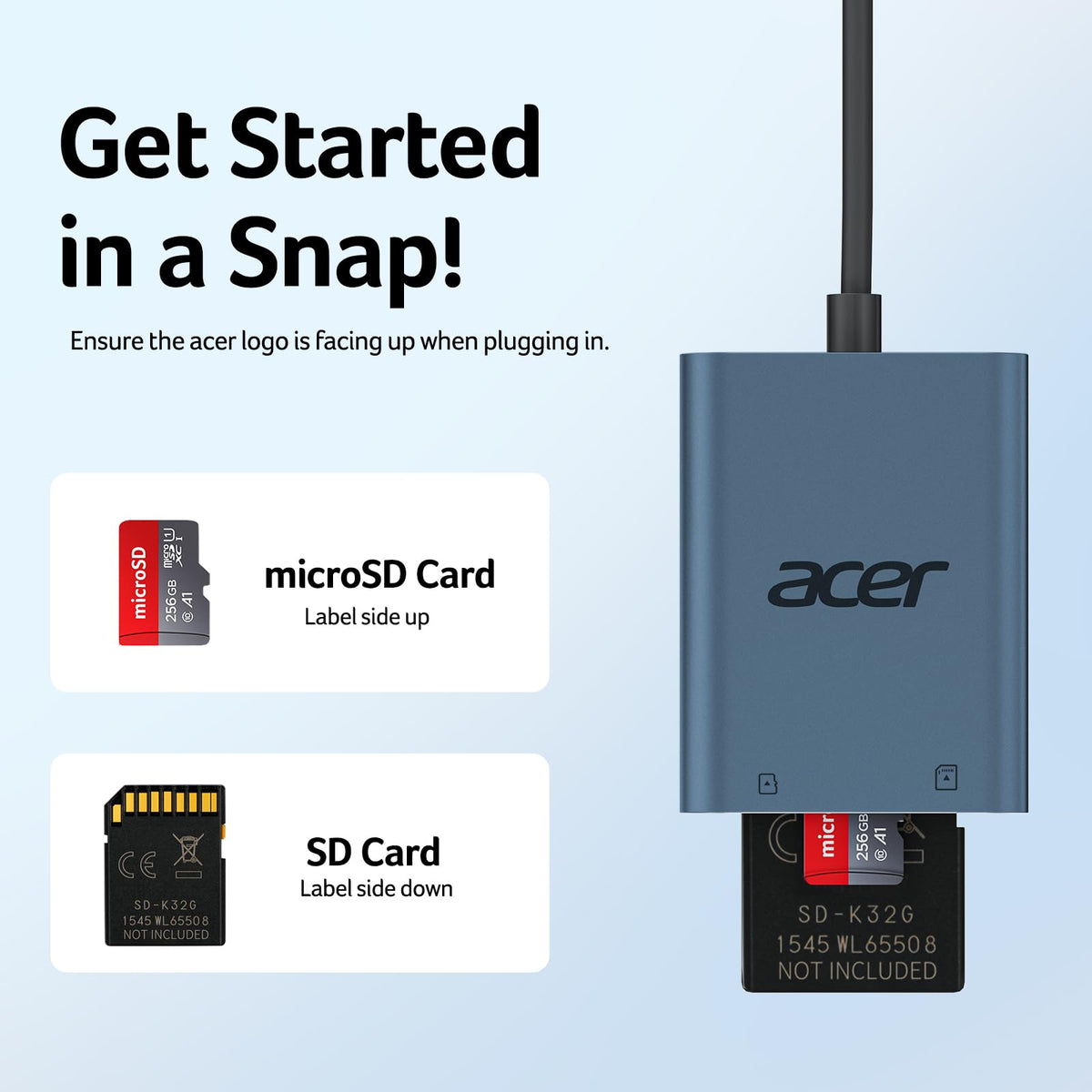Acer USB-C SD Card Reader, High Speed Type-C Micro SD Card Adapter, USBC External Memory Card Reader SDXC, Micro SDXC Card, Compatible with MacBook Pro/Air, Acer Laptop, iPhone 16, Camera -Silver