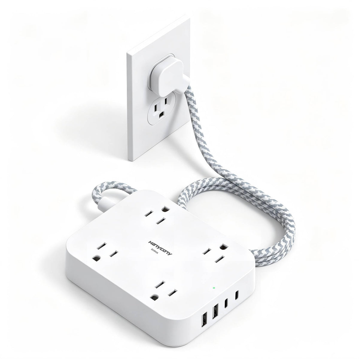 10 Ft Extension Cord, Flat Power Strip with 4 Outlets 4 USB Ports (2 USB C)