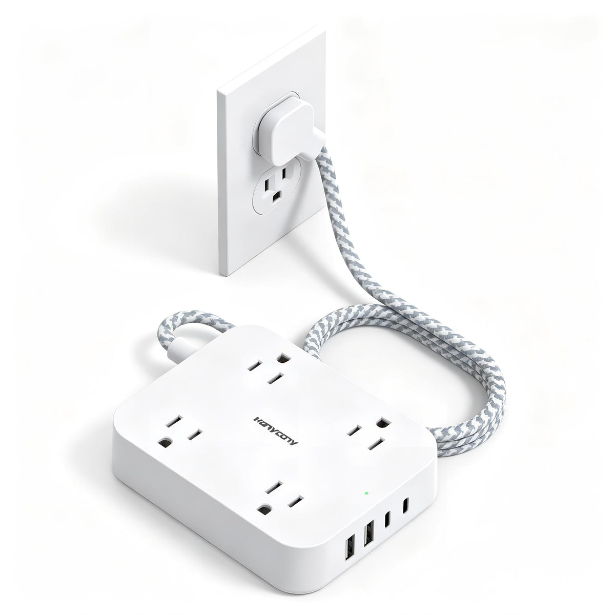 10 Ft Extension Cord, Flat Power Strip with 4 Outlets 4 USB Ports (2 USB C)