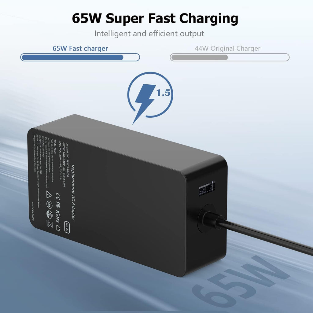 65W Laptop Charger Compatible with Microsoft Surface Pro Laptop Book Go