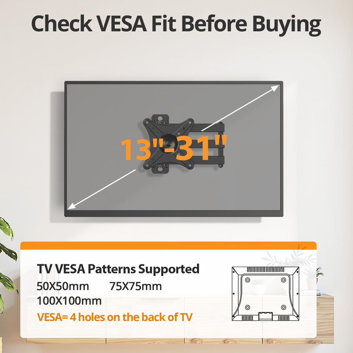 IWORBOARD 24 32 40 42 inch Fixed TV Monitor Wall Mount for 14-42 inch LED LCD Screen,Low Profile Small RV TV Mount, Easy Slim Flat Wall Bracket, Max VESA 200x200mm, 66lbs, Single Stud