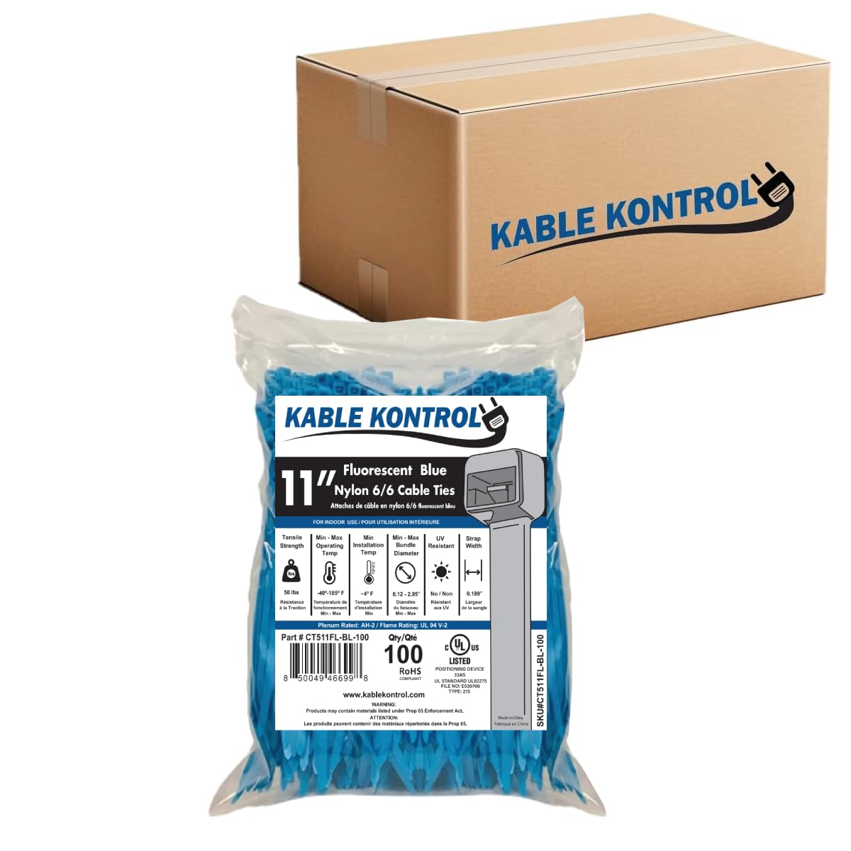 Kable Kontrol Cable Zip Ties, 4 Inch, 100 Pcs, 18lbs Test, Gray