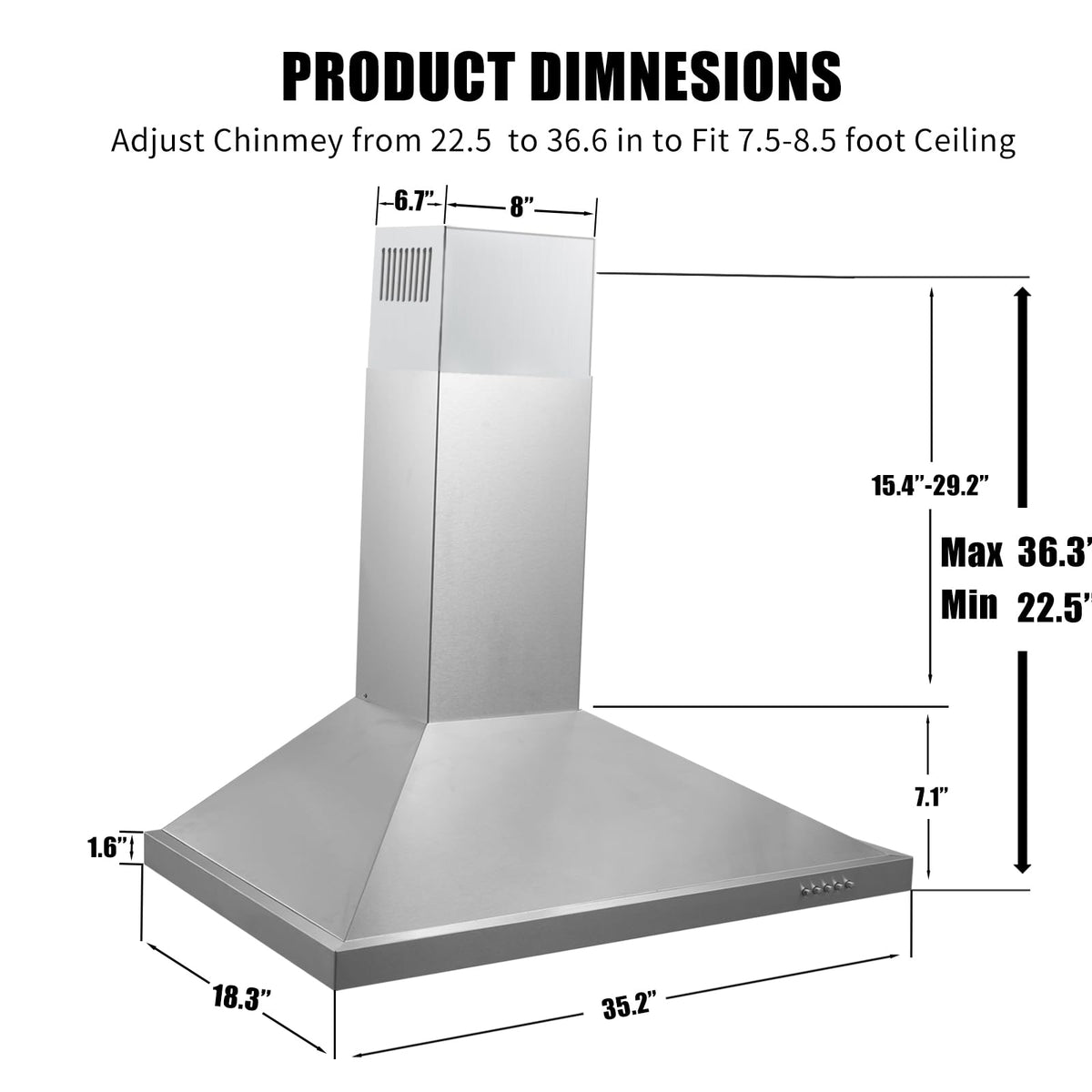 Wall Mount Range Hood 30 inch, 900 CFM Stainless Steel Kitchen Hood