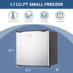 BANGSON 1.1 Cu.ft Upright Mini Freezer for Dorms Apartment, Silver