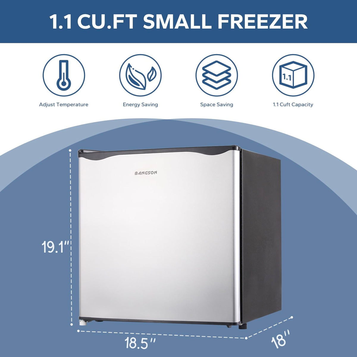 BANGSON 1.1 Cu.ft Upright Mini Freezer for Dorms Apartment, Silver