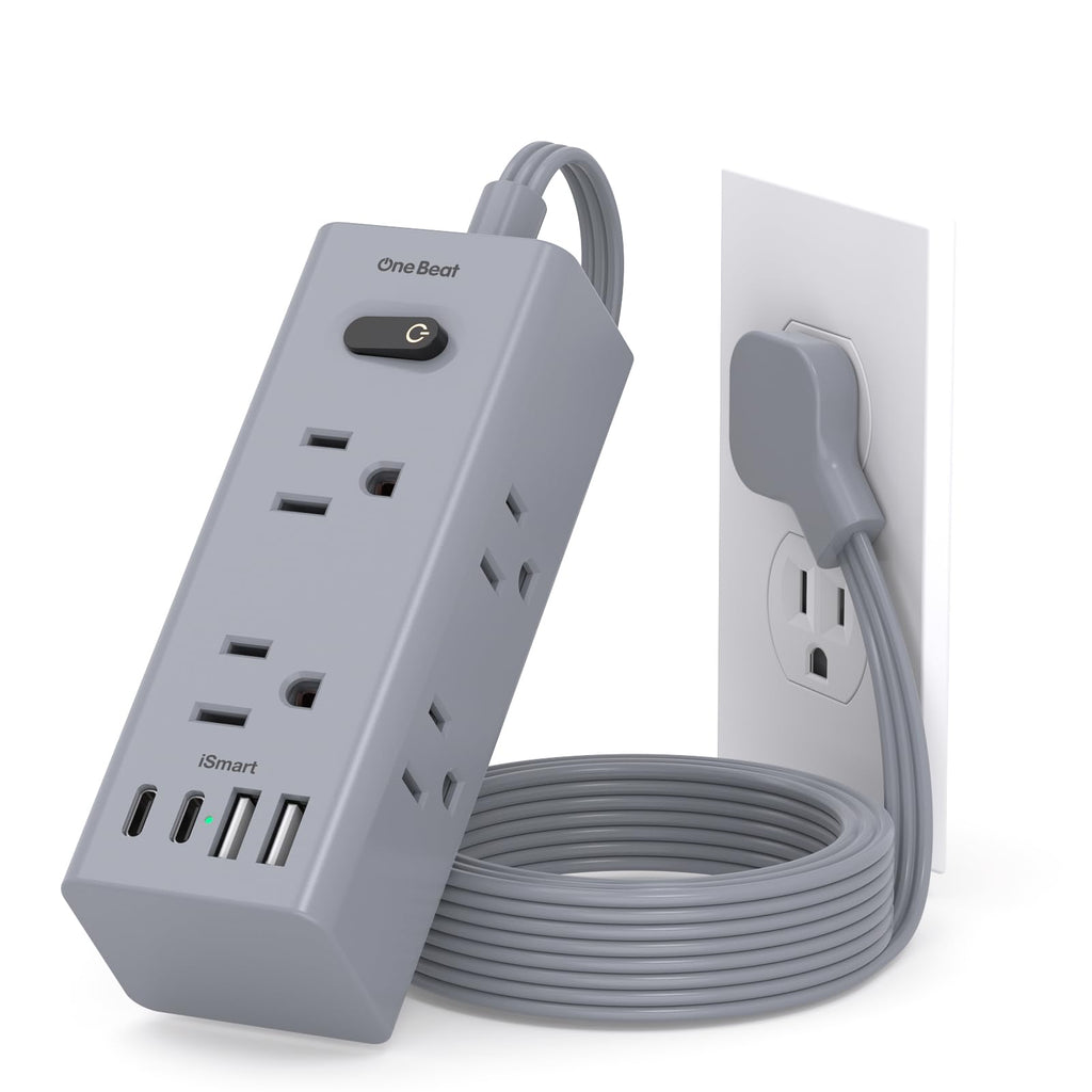 One Beat 10Ft Extension Cord with Multiple Outlets,Flat Plug Power Strip