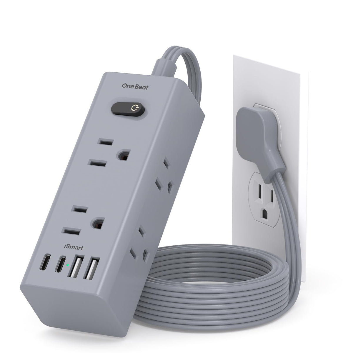 One Beat 10Ft Extension Cord with Multiple Outlets,Flat Plug Power Strip