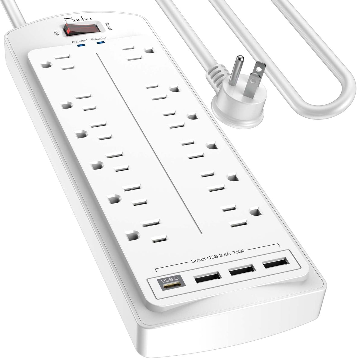 Surge Protector Power Strip - Nuetsa Flat Plug Extension Cord with 8 Outlets and 4 USB Ports, 6 Feet Power Cord, 2700 Joules, ETL Listed, Black