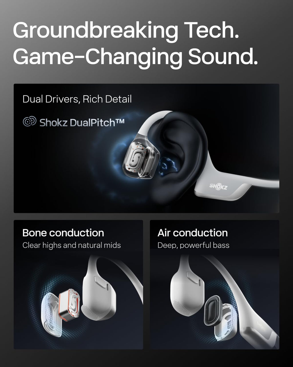 SHOKZ OpenRun Pro 2 Bone Conduction Bluetooth Sport Headphones, Black