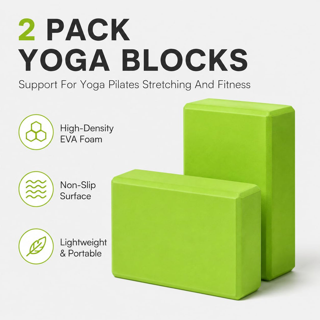 EXERZ Yoga Blocks 2pcs Gym Bricks -Comfortable Fitness Yoga Bricks, Anti-Slip, Lightweight and Travel Friendly Pilates Practice