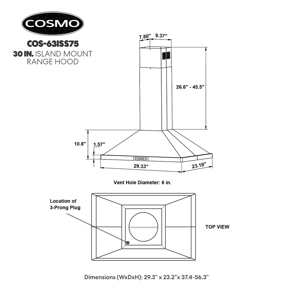 30 in. Lumin Coll 380 CFM Ducted Island Range Hood, LED, Stainless Steel