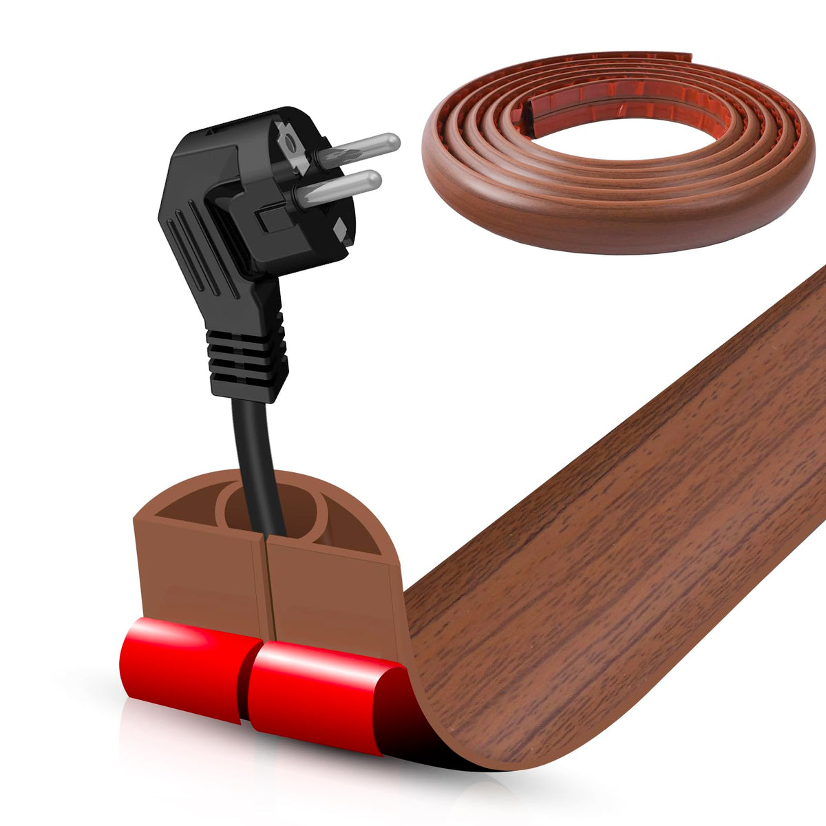 Floor Cord Cover Self Adhesive Cord Hider,3.3FT Cable Management, Extension Strip Protector for Wires, Prevent Cable Trips for Offices, Gyms, Exhibitions Cavity:0.3"(W) x 0.28"(H) Brown Wood