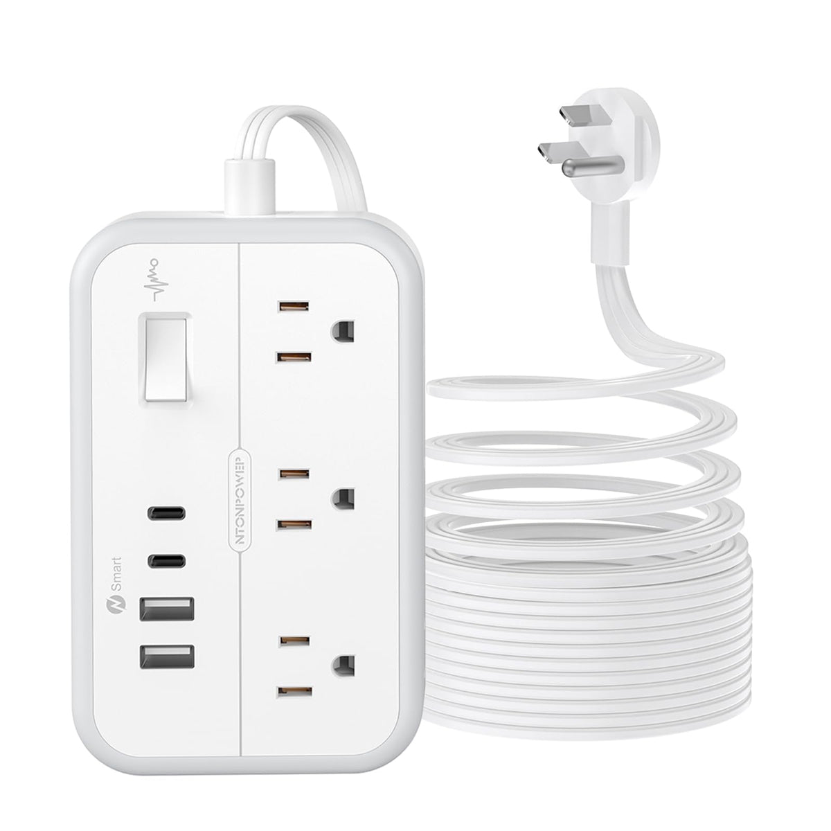 Flat Extension Cord 15 ft, NTONPOWER Surge Protector Power Strip with 6 Widely Outlets 4 USB Ports(2 USB C), Flat Plug, Wall Mounted, Side Outlet Extender for Indoor, Home Office, Dorm Room Essentials
