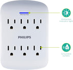 Philips 6-Outlet Extender Surge Protector, Wall Tap, 900 Joules, 3-Prong