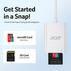 Acer USB-C SD Card Reader, High Speed Type-C Micro SD Card Adapter, USBC External Memory Card Reader SDXC, Micro SDXC Card, Compatible with MacBook Pro/Air, Acer Laptop, iPhone 16, Camera -Silver