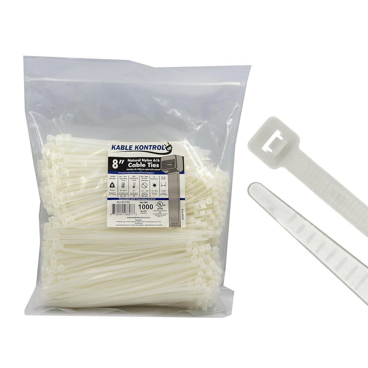 Kable Kontrol Cable Zip Ties, 4 Inch, 100 Pcs, 18lbs Test, Gray