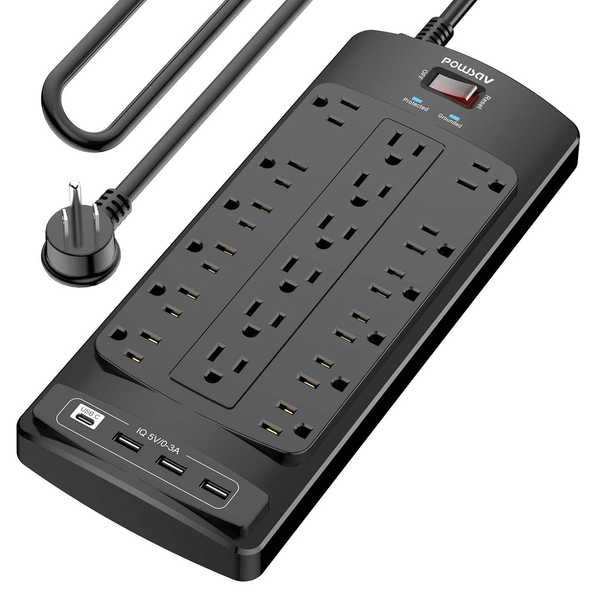 18 Outlets Surge Protector Power Strip - 6 Feet Flat Plug Heavy Duty Extension Cord with 18 Widely Outlets and 4 USB Ports, 2100 Joules, White, ETL Listed