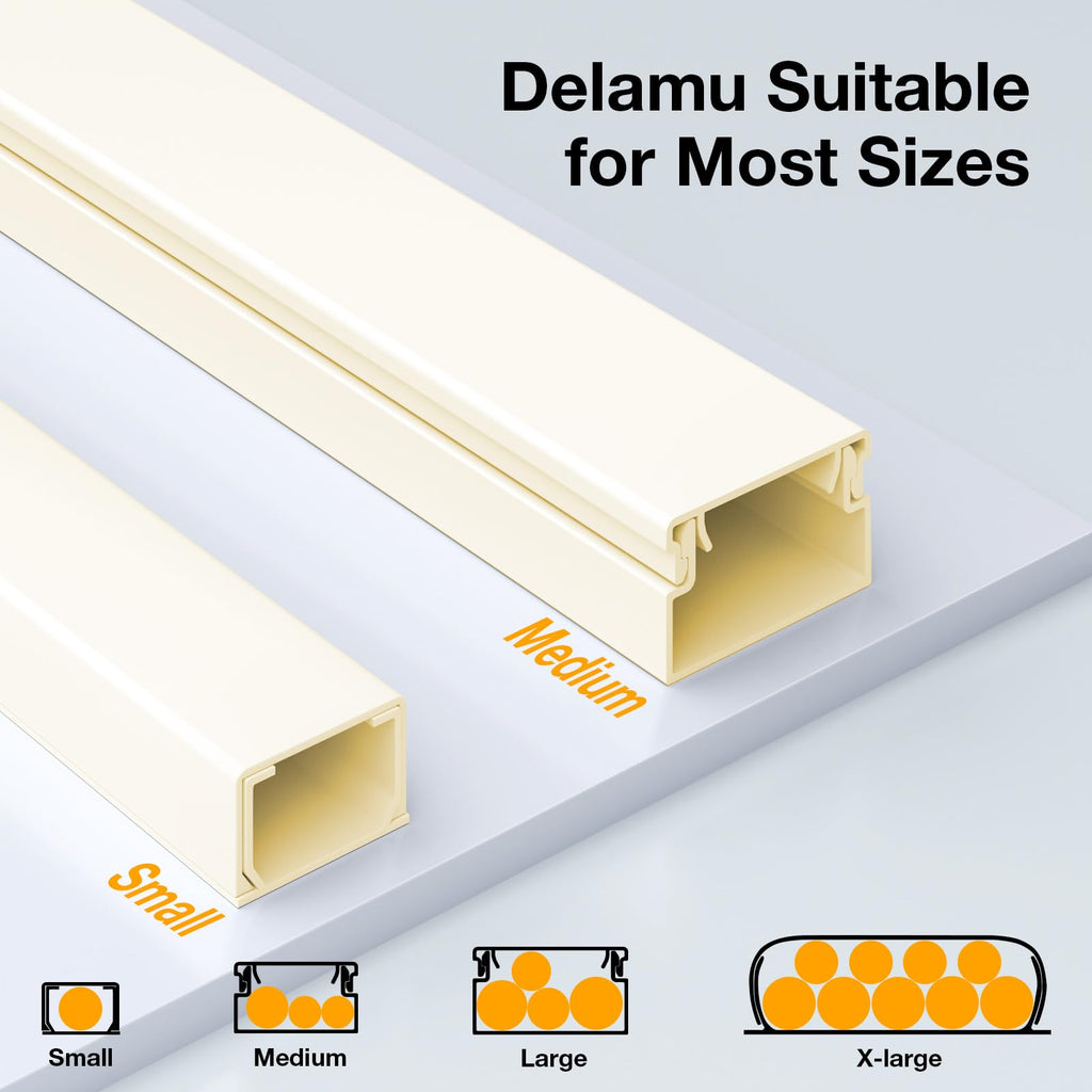 Wire Hider, 157in Delamu Cord Hider Wall, Paintable Wire Covers for Cords, TV Cable Hider Wall Kit, Cable Covers Raceway, Cable Management Hide TV Cords for Wall Mount TV, 10XL15.7 W0.95 H0.55in Brown