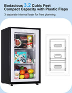BODACIOUS 3.2 Cu.Ft Mini Freezer - Compact Upright Small Freezer - Silver