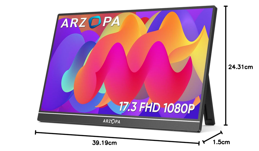 ARZOPA Portable Monitor 15.6" 1920×1080 FHD IPS Portable Monitor for Laptop with Kickstand, Ultra-Slim Second Screen for Laptop/PC/Mac/PS3/4/5/Xbox - USB C & HDMI Connectivity - A1