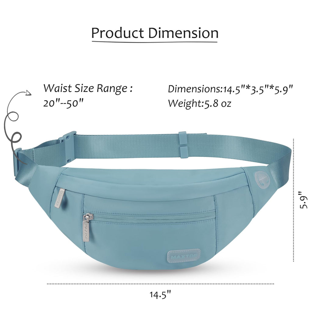 MAXTOP Large Bumbag Waist Fanny Pack Running Belt for Men Women Unisex Bum Bag with Headphone Jack and 4-Zipper Pockets Adjustable Belt for Travel Running Jogging Workout Hiking Gifts All Black