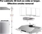 VIKIO HOME 30 Inch Under Cabinet Range Hood, 980CFM Fast Venting Ducted, Kitchen Hood With 3 Speed Gesture Sensing & Touch Control, Stainless Steel Stove Hood With LED Light And 2 Baffle Filters