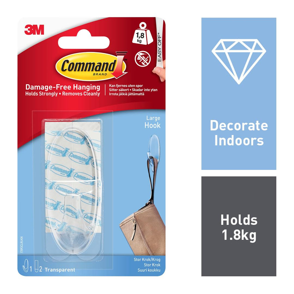 Command Medium Hooks, Clear, 2 Hooks and 4 Adhesive Strips