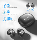 Kinglucky Clip-On Earbuds Gen 3, Open-Ear Wireless Bluetooth 6.0 Headphones with Mic, Secure Fit for Small Ears & Glasses Wearers, 50H Playtime, LED Digital Display, ENC, IPX5 Waterproof(Balck)