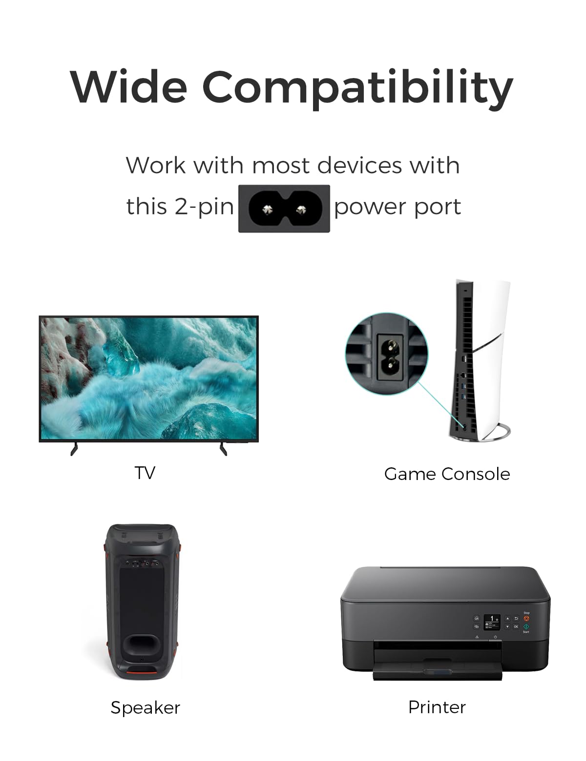 TPLTECH Power Cord for Xbox Series S/X, Xbox One S/X, PS5/PS4/PS3 Slim