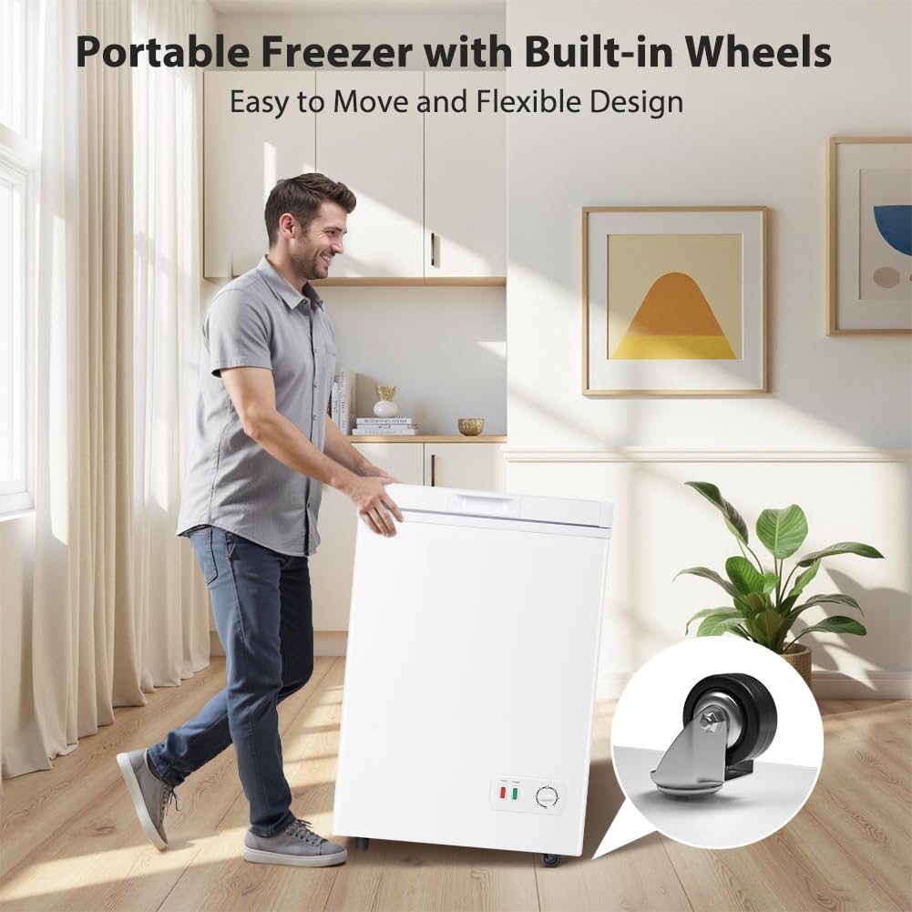 4.0 Cu.Ft Chest Freezer - 7-Temp Adjustable Deep Freezer, Ultra Quiet, Energy Saving, Removable Basket, Compact Small Deep Freezer for Apartments/Garage/Office/Kitchen, Gray