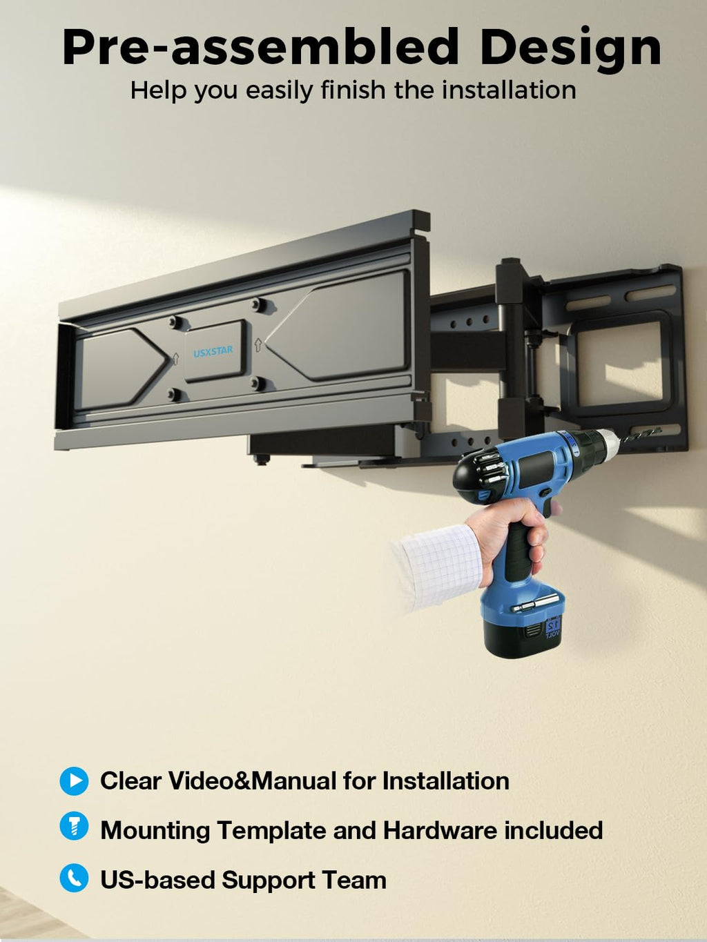 USX STAR Tilting TV Wall Mount Bracket for 32 42 43 50 55 60 Inch TVs