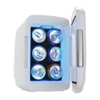 Frigidaire Gaming Light Up Mini Beverage Refrigerator, 6 can, 4 liters, Cooler with large see through door and LED lights Perfect for Gaming Experience, Home, Office, or Cars.12V Charger (Blue)