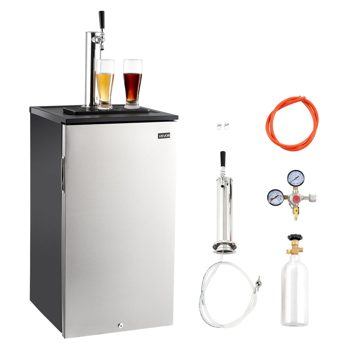 VEVOR Beer Kegerator, Single Tap Commercial Draft Beer Dispenser for D system, Full Size Keg Refrigerator with 5lbs CO2 Tank, Hold 2 Sixth / 2 Ball lock keg, Black