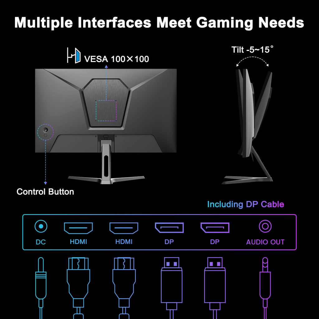 SANSUI 24 Inch Gaming Monitor 200Hz 1Ms FreeSync HDR 110% sRGB FHD 1080P Computer Monitor HDMI DP Ports Eye Care Frameless VESA Mount Cable Management(ES-G24F4L HDMI Cable Included)