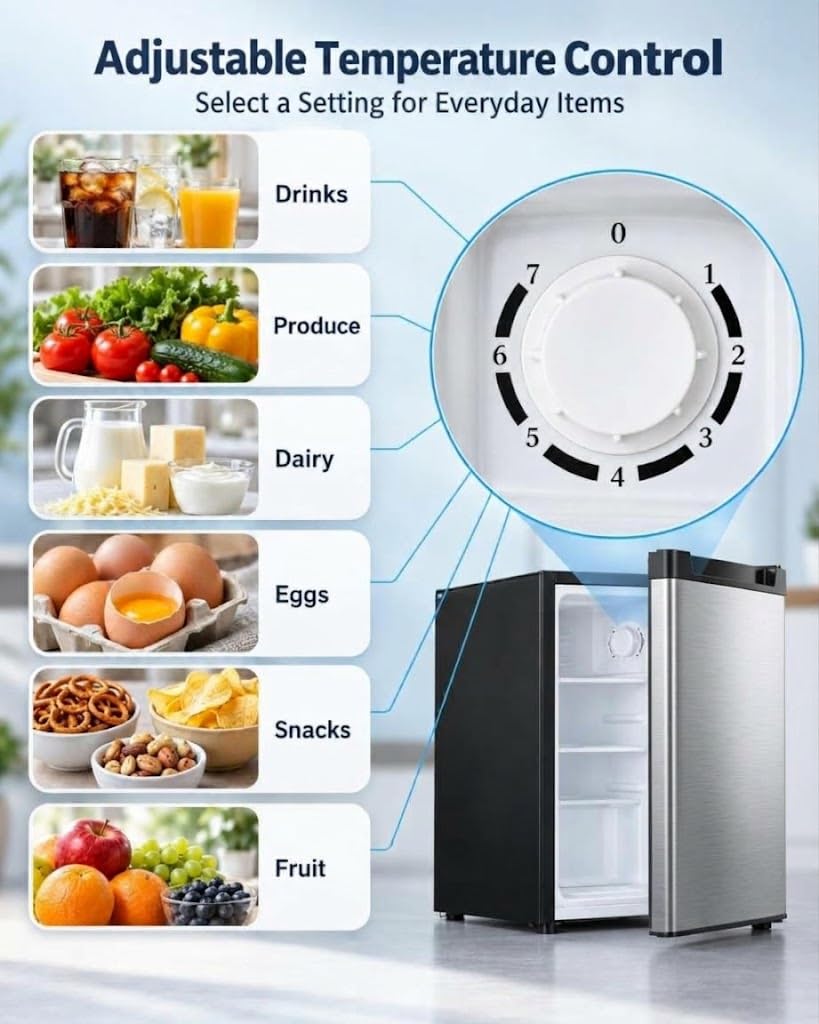 COWSAR 2.6 Cu.Ft Mini Fridge with Freezer, Freestanding Compact Refrigerator with Reversible Door & 7-Speed Thermostat, Small Fridge for Office, Apartment, Gameroom (BLACK)