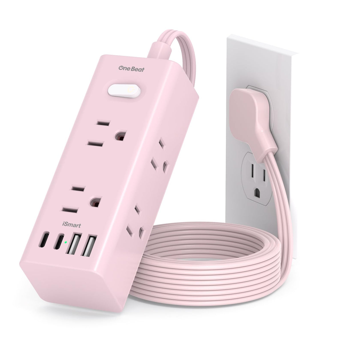 One Beat 10Ft Extension Cord with Multiple Outlets,Flat Plug Power Strip