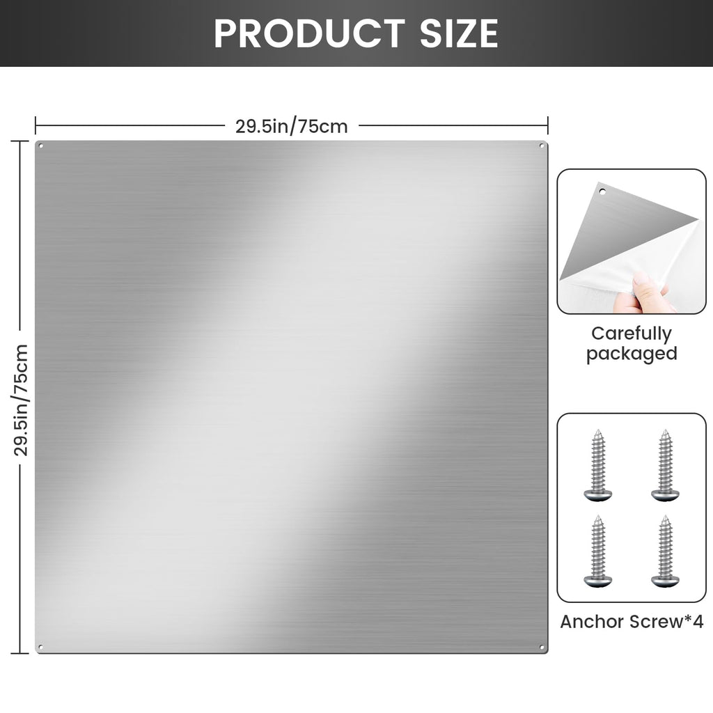 12"x29.5" Stainless Steel Backsplash - Ultra Flat & Easy to Clean, Protect Wall from Splash & Stain - Kitchen Stove Backsplash Panel for Oven & Range Hood with Pre-Drilled Holes
