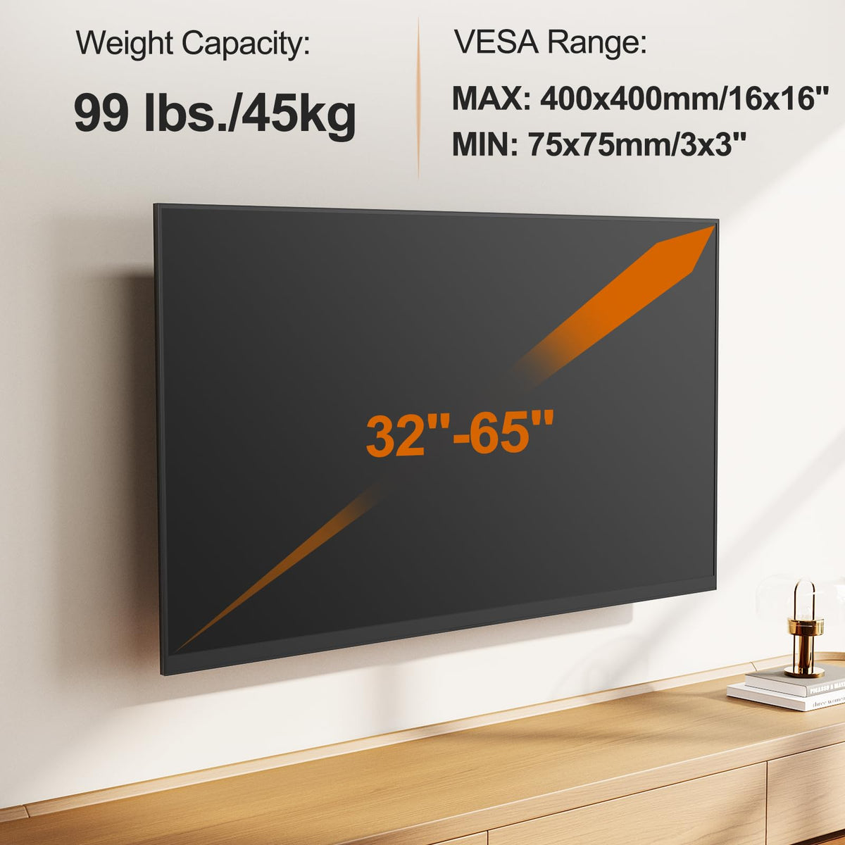 ELIVED Full Motion TV Wall Mount for 26-60" TVs, Max VESA 400x400, 77 lbs.