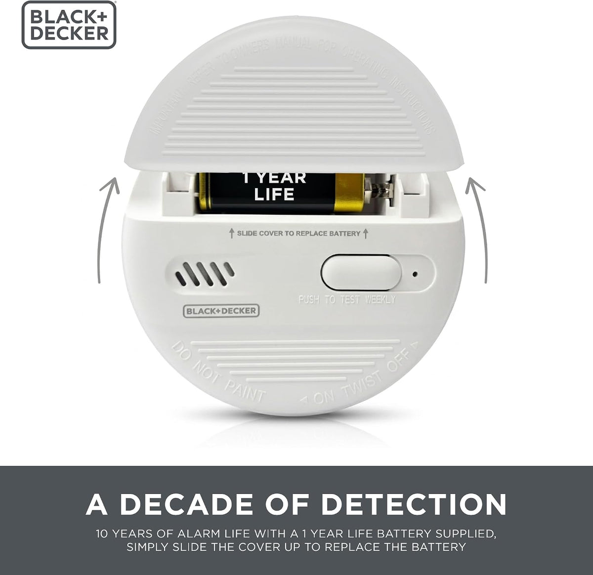 BLACK+DECKER Smoke Alarm for Home 10 Year Life with 9v Replaceable Battery