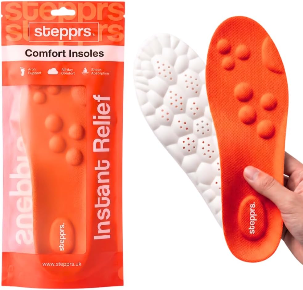 Original Stepprs Comfort Boosting Massage Insoles, 4D Memory Foam Thermal Insoles with Arch Support for Men and Women (Orange, EU 37-38)