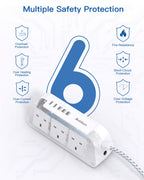 Extension Lead with USB Slots, 6 Way Outlets 5 USB (5A, 3 USB- C Port),1.6M