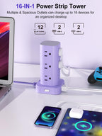 6FT Power Strip Tower with Wireless Charger,Surge Protector with 12 Outlets