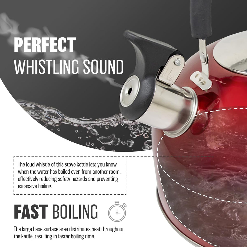 2.5L Stainless Steel Whistling Kettle - Suitable for Fishing, Camping, Hiking, Indoor & Outdoor | Camping Kettle for Gas Stove, Electric Stove, Camp Fire | Lightweight, Fast Boil, Phenolic Handle