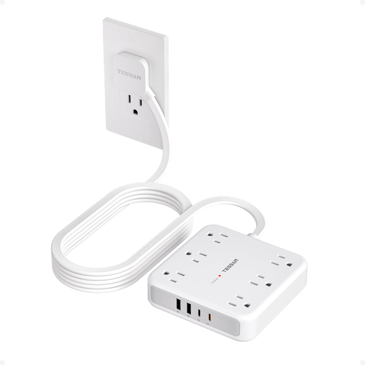 TESSAN Surge Protector Power Strip, 5Ft Flat Plug Extension Cord, Black
