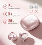 Kinglucky Clip-On Earbuds Gen 3, Open-Ear Wireless Bluetooth 6.0 Headphones with Mic, Secure Fit for Small Ears & Glasses Wearers, 50H Playtime, LED Digital Display, ENC, IPX5 Waterproof(Balck)