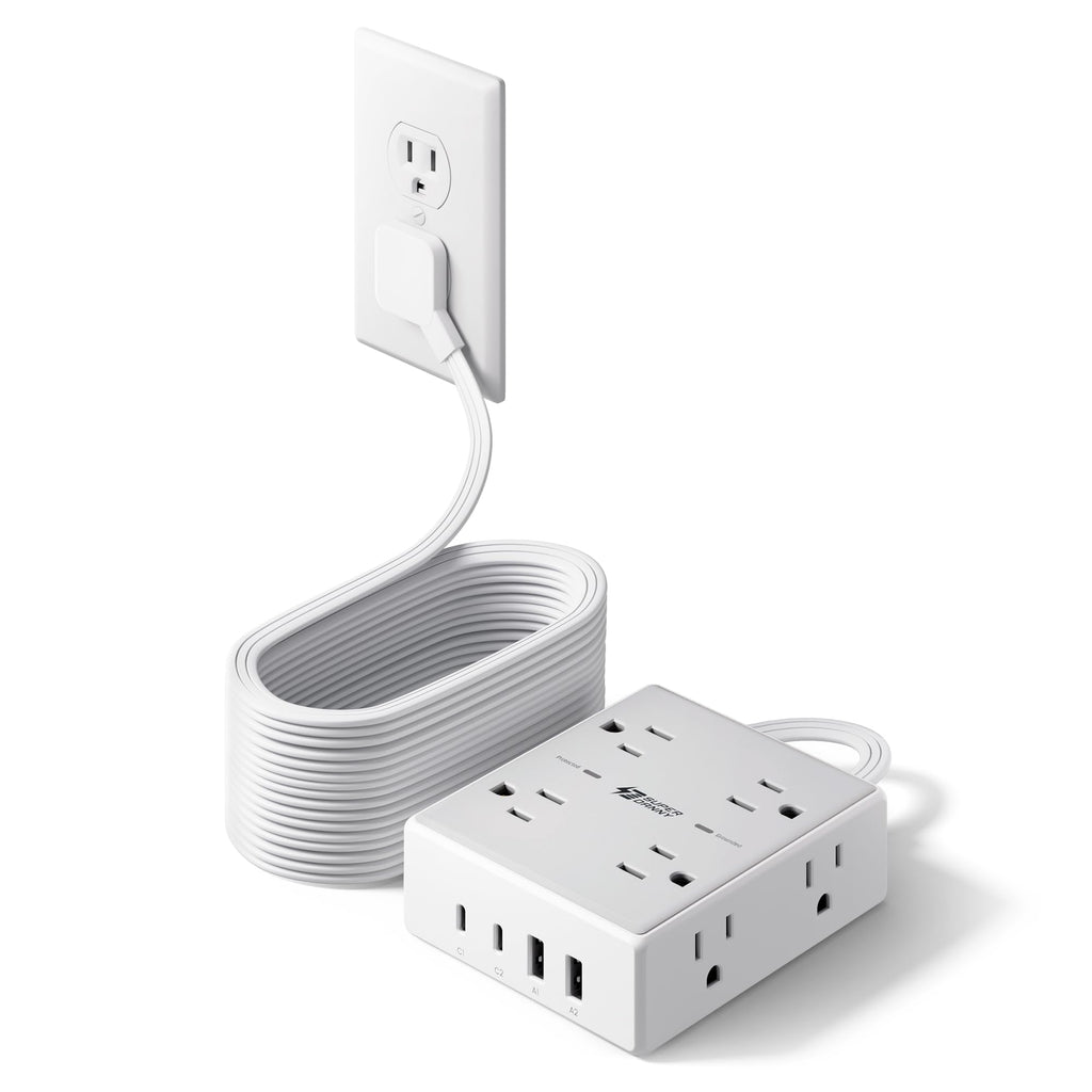 SUPERDANNY Extension Cord,Flat Plug Surge Protector Power Strip,6Ft