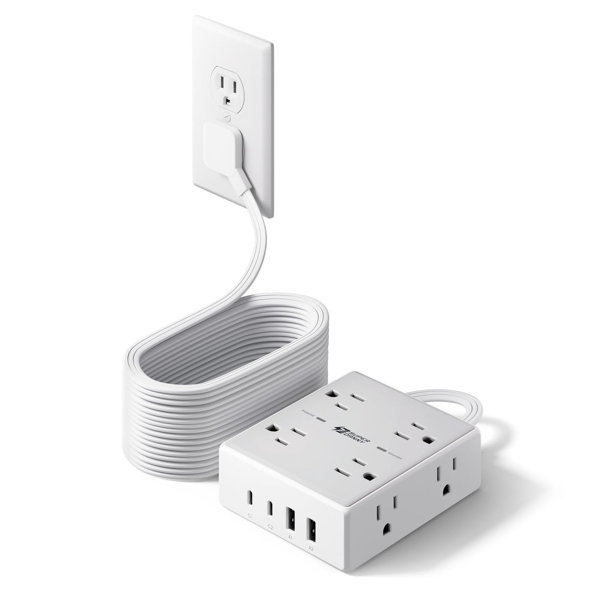 SUPERDANNY Extension Cord,Flat Plug Surge Protector Power Strip,6Ft