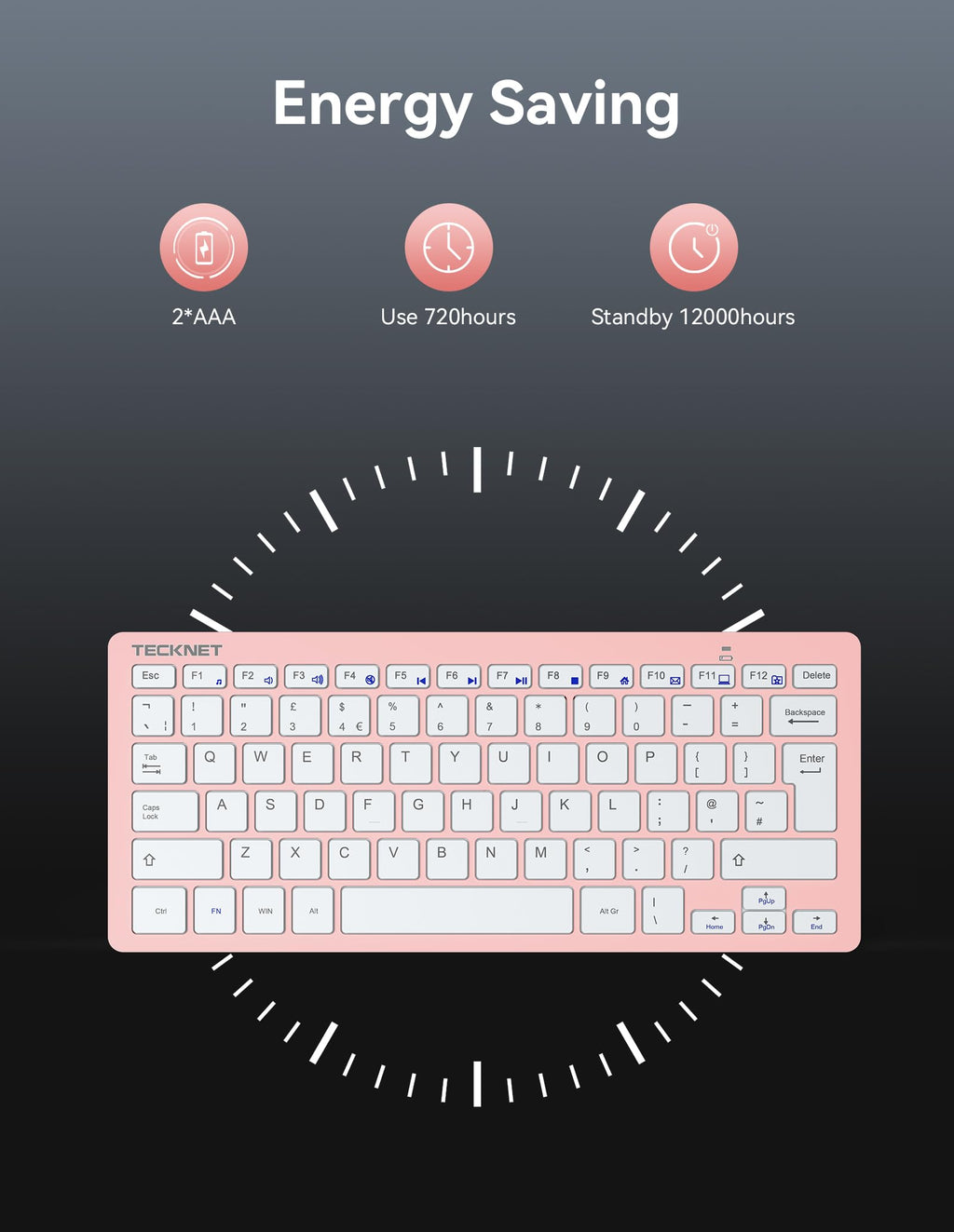 TECKNET 2.4G Wireless Compact Mini Keyboard, UK Layout, White